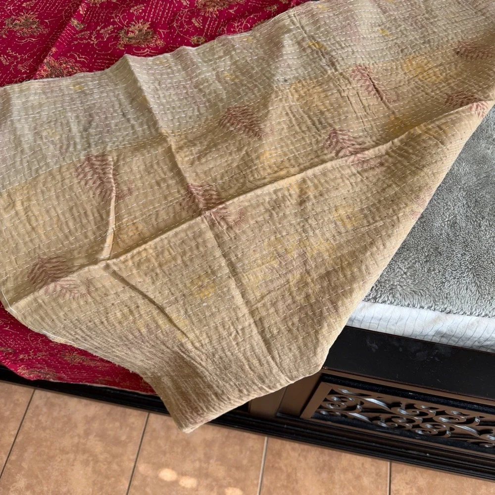 VTG New Kantha Quilt Throw Blanket Red Teal Floral Paisley Hand‎ Stitched 92x52